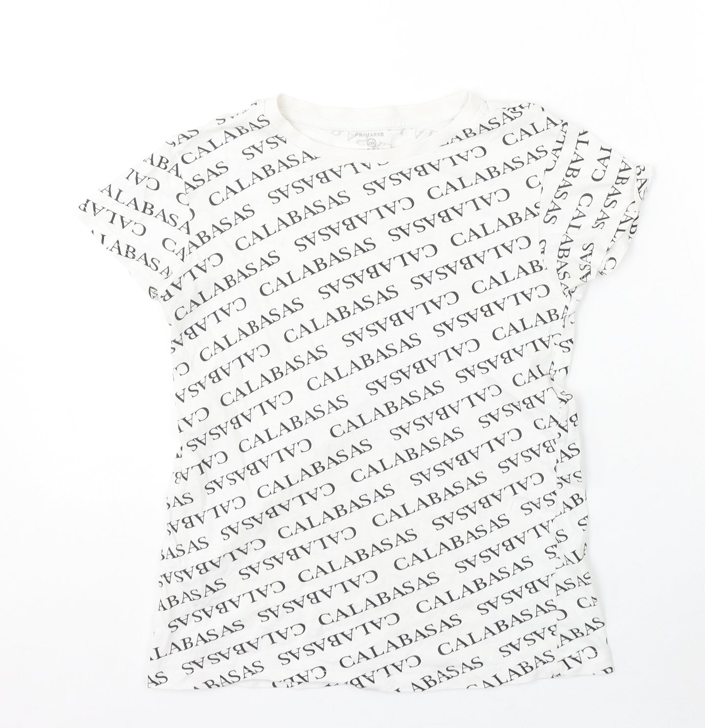 Primark Womens White Geometric Cotton Basic T-Shirt Size 4 Round Neck - Calabasas