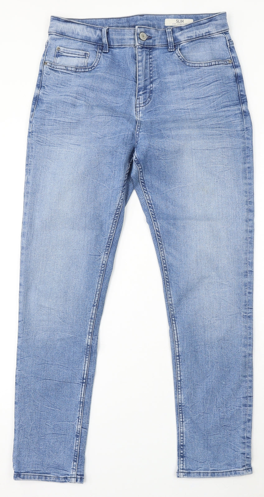 Marks and Spencer Womens Blue Cotton Skinny Jeans Size 12 L28 in Regular Button