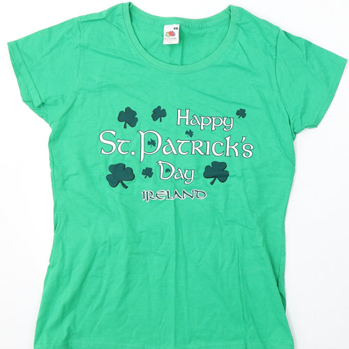 Fruit of the Loom Womens Green Cotton Basic T-Shirt Size M Round Neck - St patrick's day