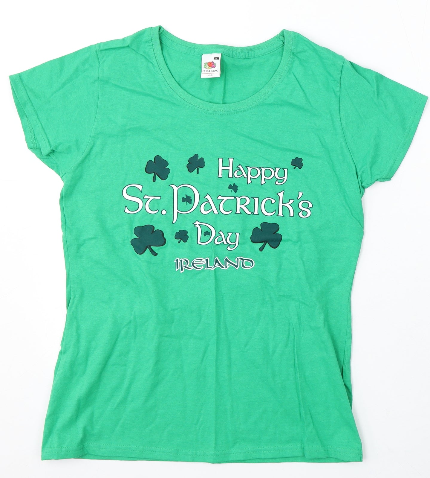 Fruit of the Loom Womens Green Cotton Basic T-Shirt Size M Round Neck - St patrick's day
