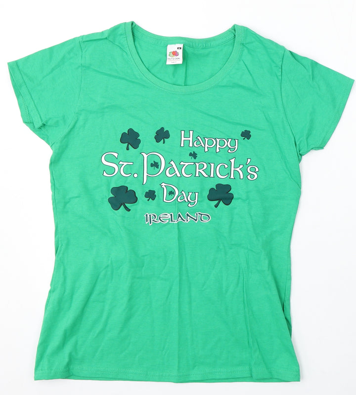 Fruit of the Loom Womens Green Cotton Basic T-Shirt Size M Round Neck - St patrick's day