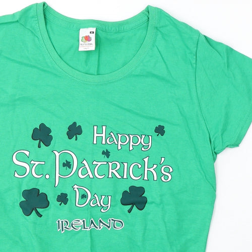 Fruit of the Loom Womens Green Cotton Basic T-Shirt Size M Round Neck - St patrick's day