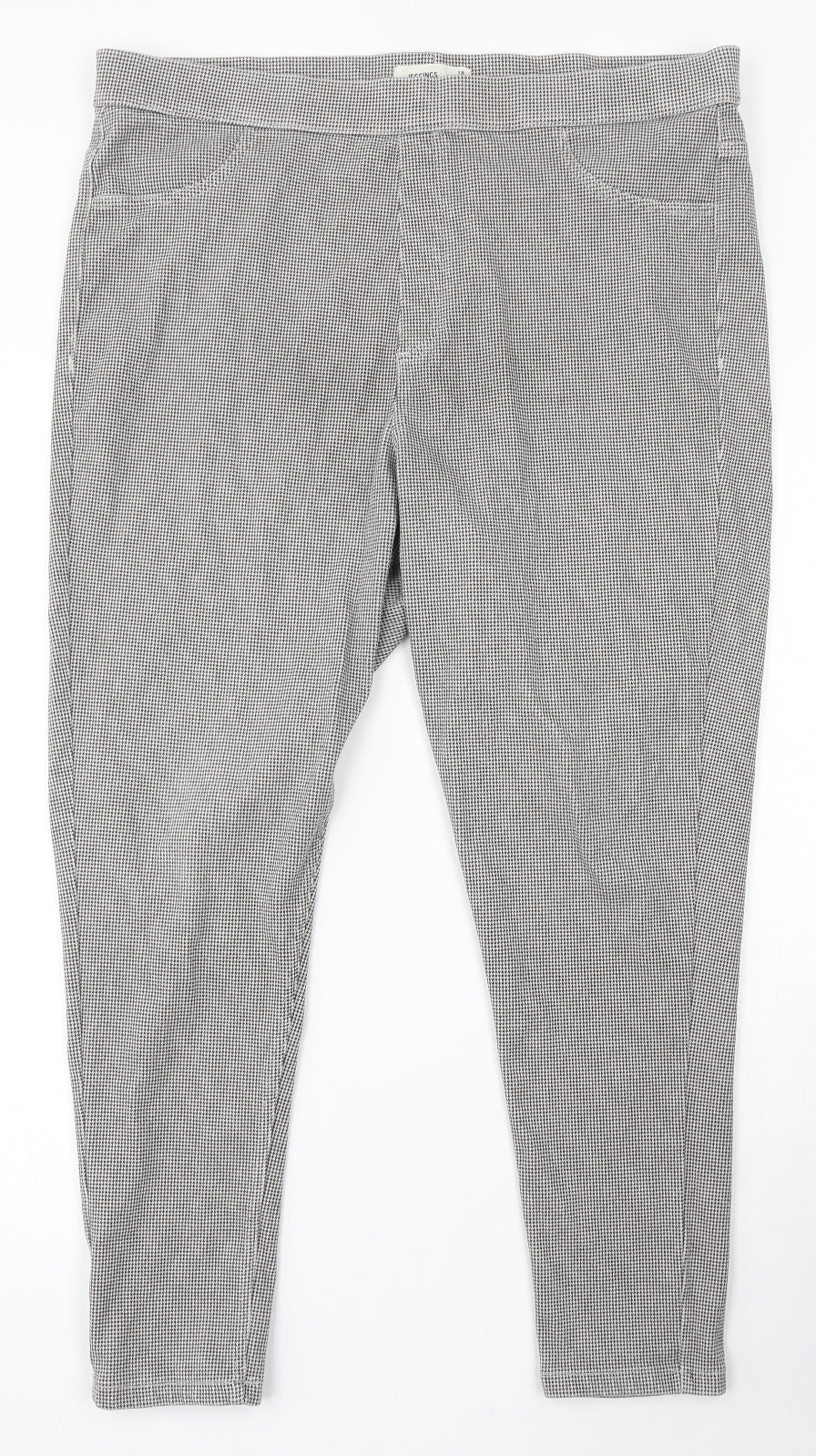 Marks and Spencer Womens Grey Geometric Cotton Trousers Size 18 L26 in Regular - Short Leg