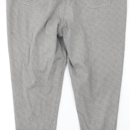 Marks and Spencer Womens Grey Geometric Cotton Trousers Size 18 L26 in Regular - Short Leg