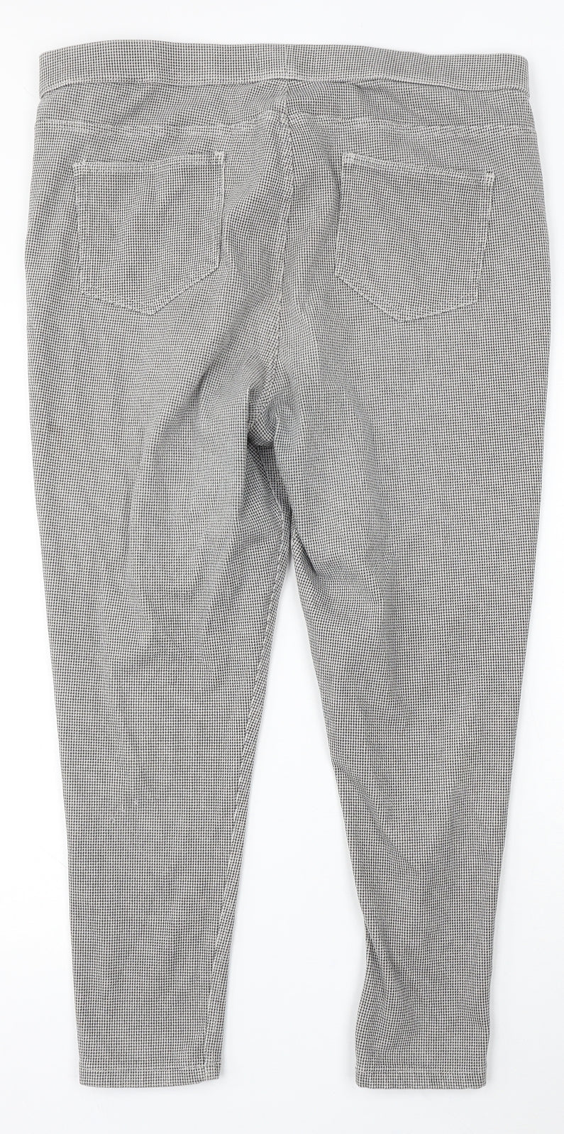 Marks and Spencer Womens Grey Geometric Cotton Trousers Size 18 L26 in Regular - Short Leg