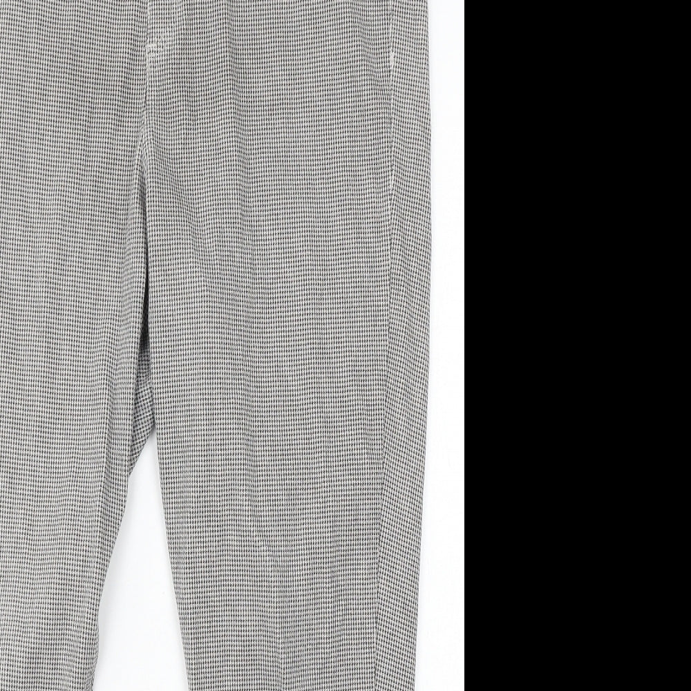 Marks and Spencer Womens Grey Geometric Cotton Trousers Size 18 L26 in Regular - Short Leg