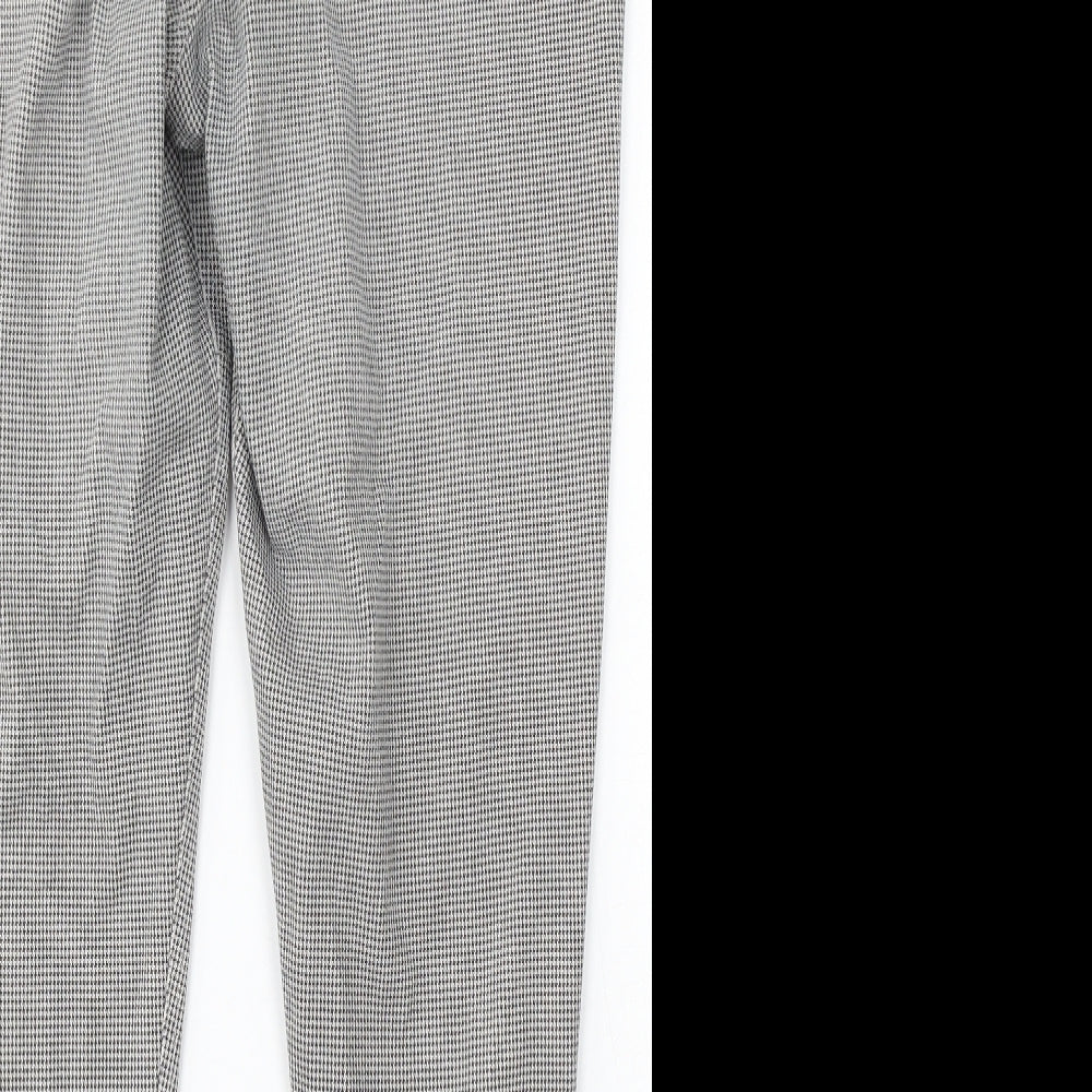 Marks and Spencer Womens Grey Geometric Cotton Trousers Size 18 L26 in Regular - Short Leg