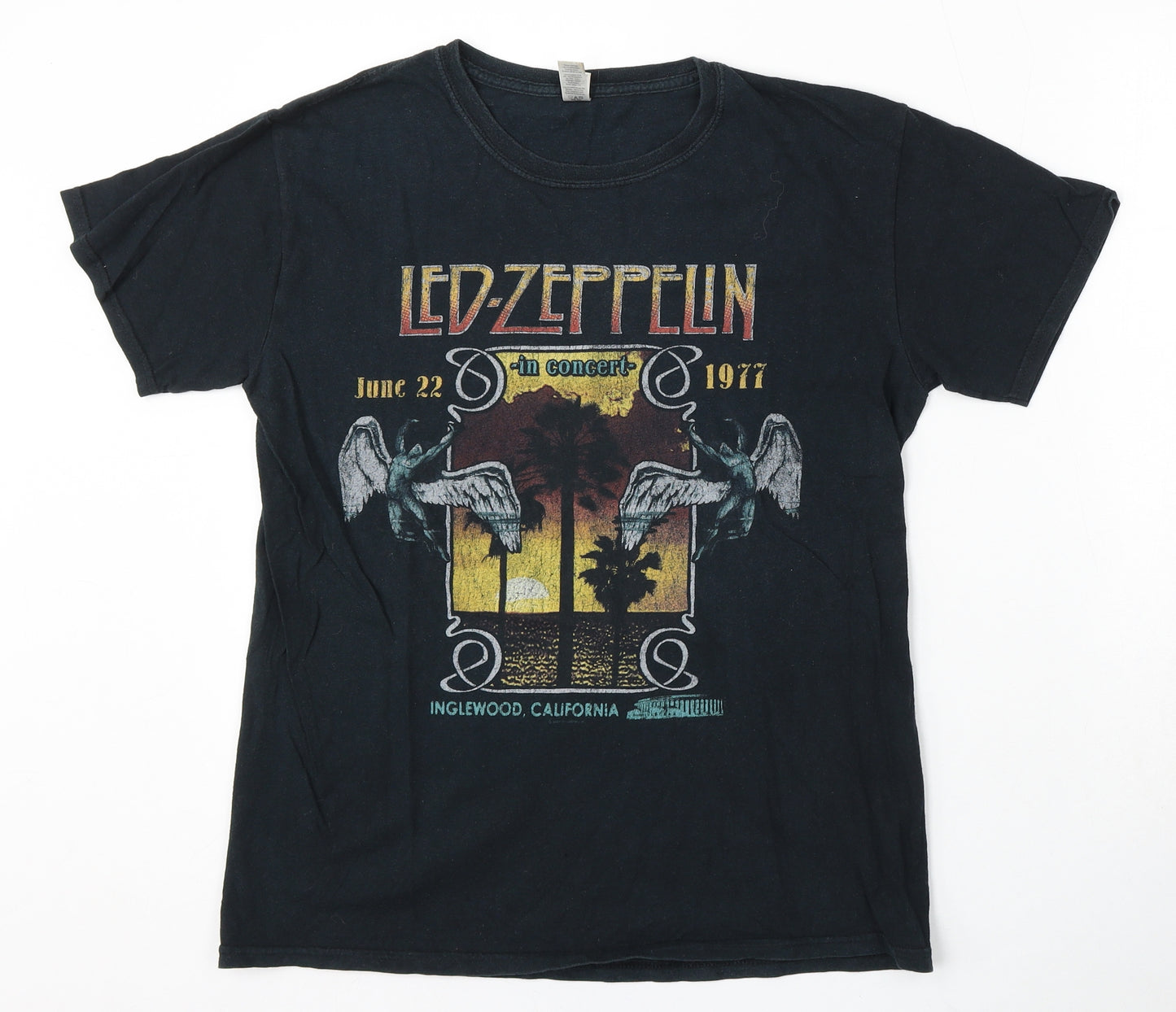 Led Zepelin Mens Black Cotton T-Shirt Size M Round Neck - Led Zepelin Live