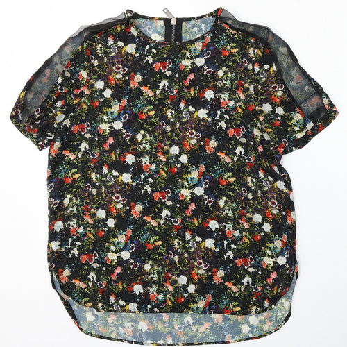 Preworn Womens Multicoloured Floral Polyester Basic Blouse Size M Round Neck