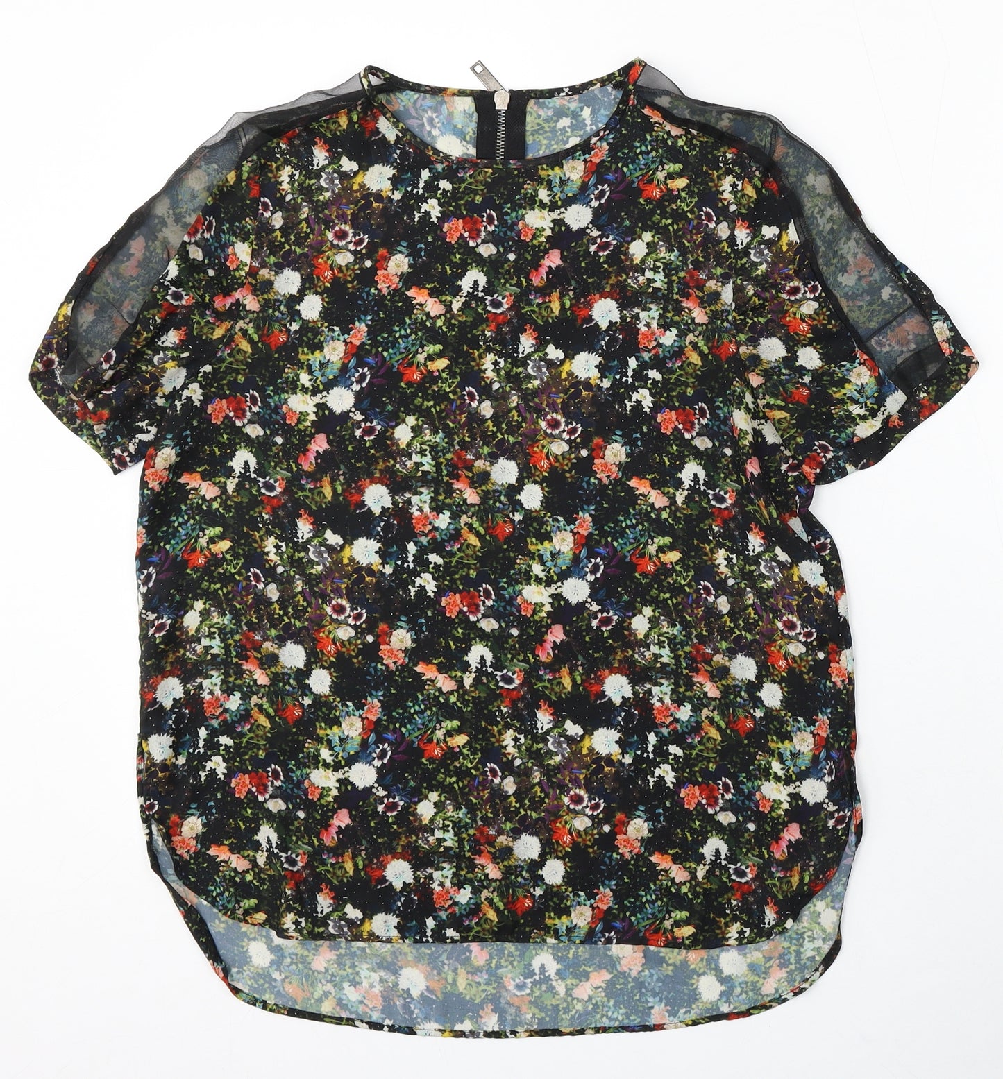 Preworn Womens Multicoloured Floral Polyester Basic Blouse Size M Round Neck