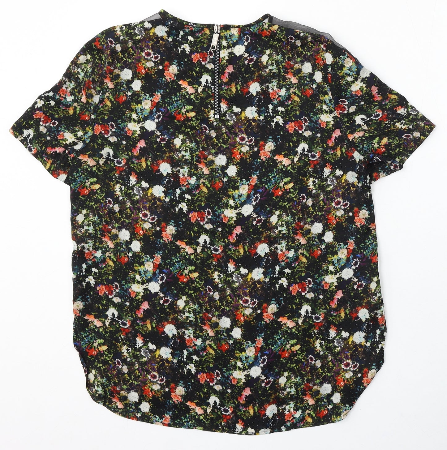 Preworn Womens Multicoloured Floral Polyester Basic Blouse Size M Round Neck