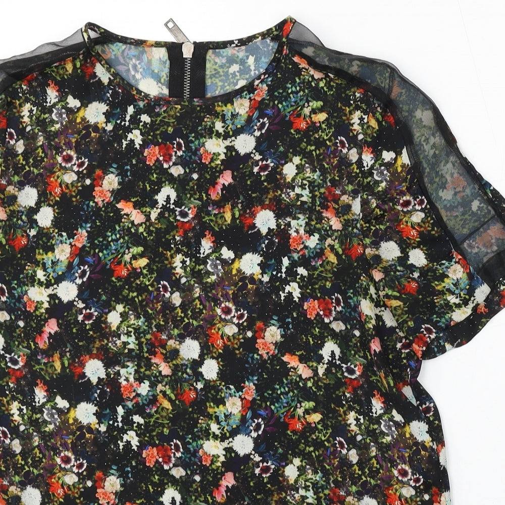 Preworn Womens Multicoloured Floral Polyester Basic Blouse Size M Round Neck
