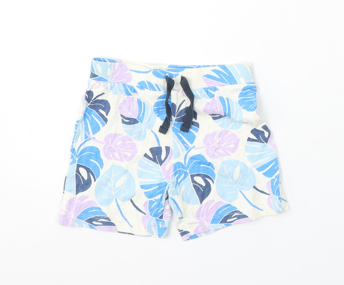Primark Girls Ivory Floral Cotton Cropped Trousers Size 9-12 Months Tie - Shorts