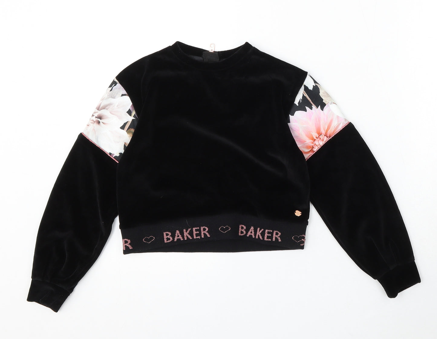 Ted Baker Girls Black Floral Cotton Pullover Sweatshirt Size 8 Years Zip