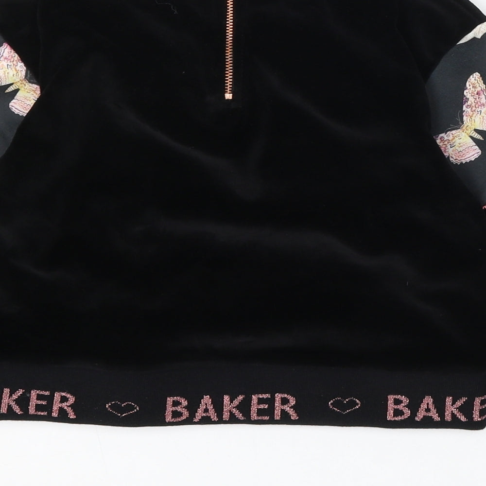 Ted Baker Girls Black Floral Cotton Pullover Sweatshirt Size 8 Years Zip