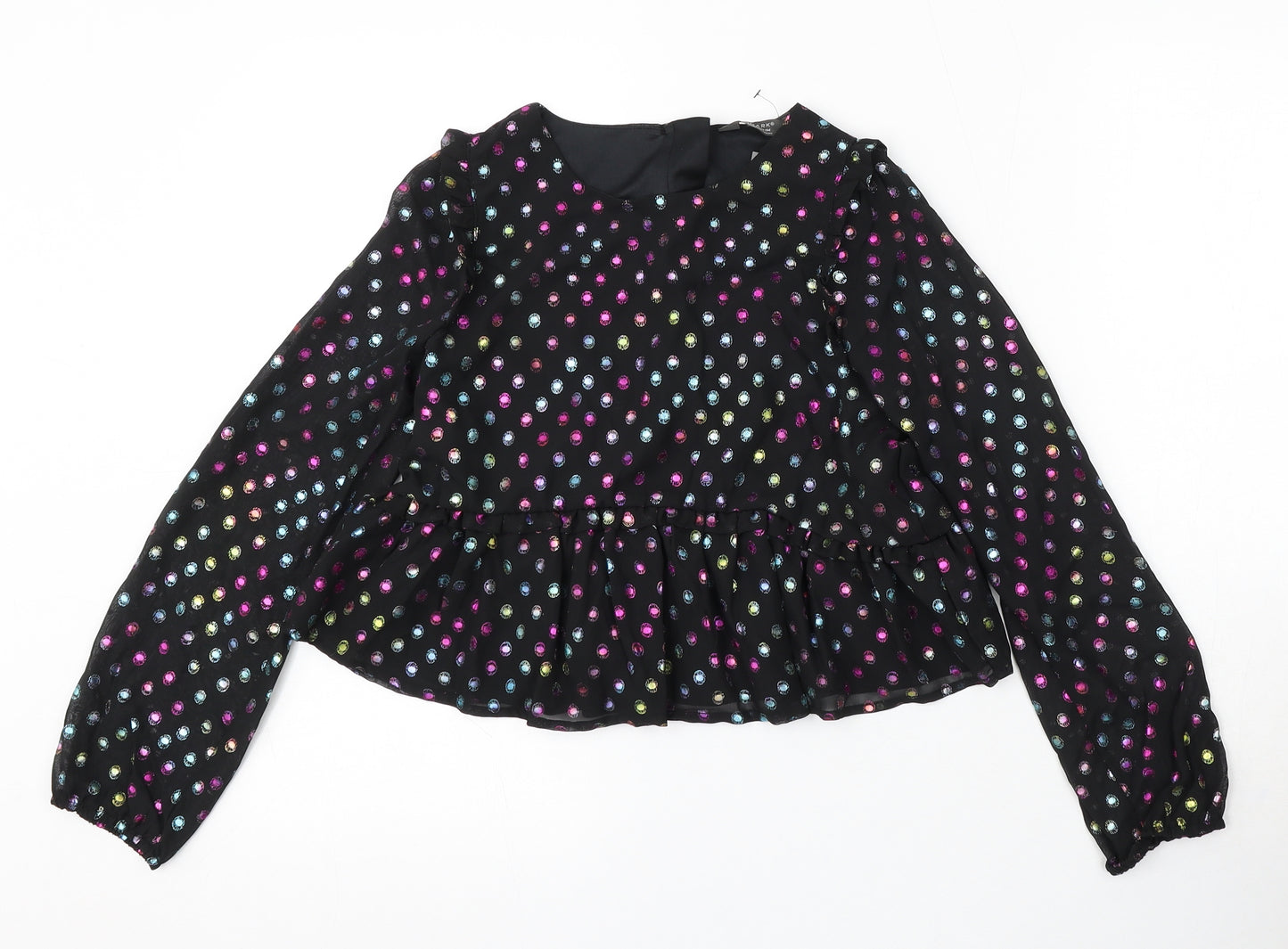 Primark Girls Beige Polka Dot Polyester Basic Blouse Size 10-11 Years Round Neck Button