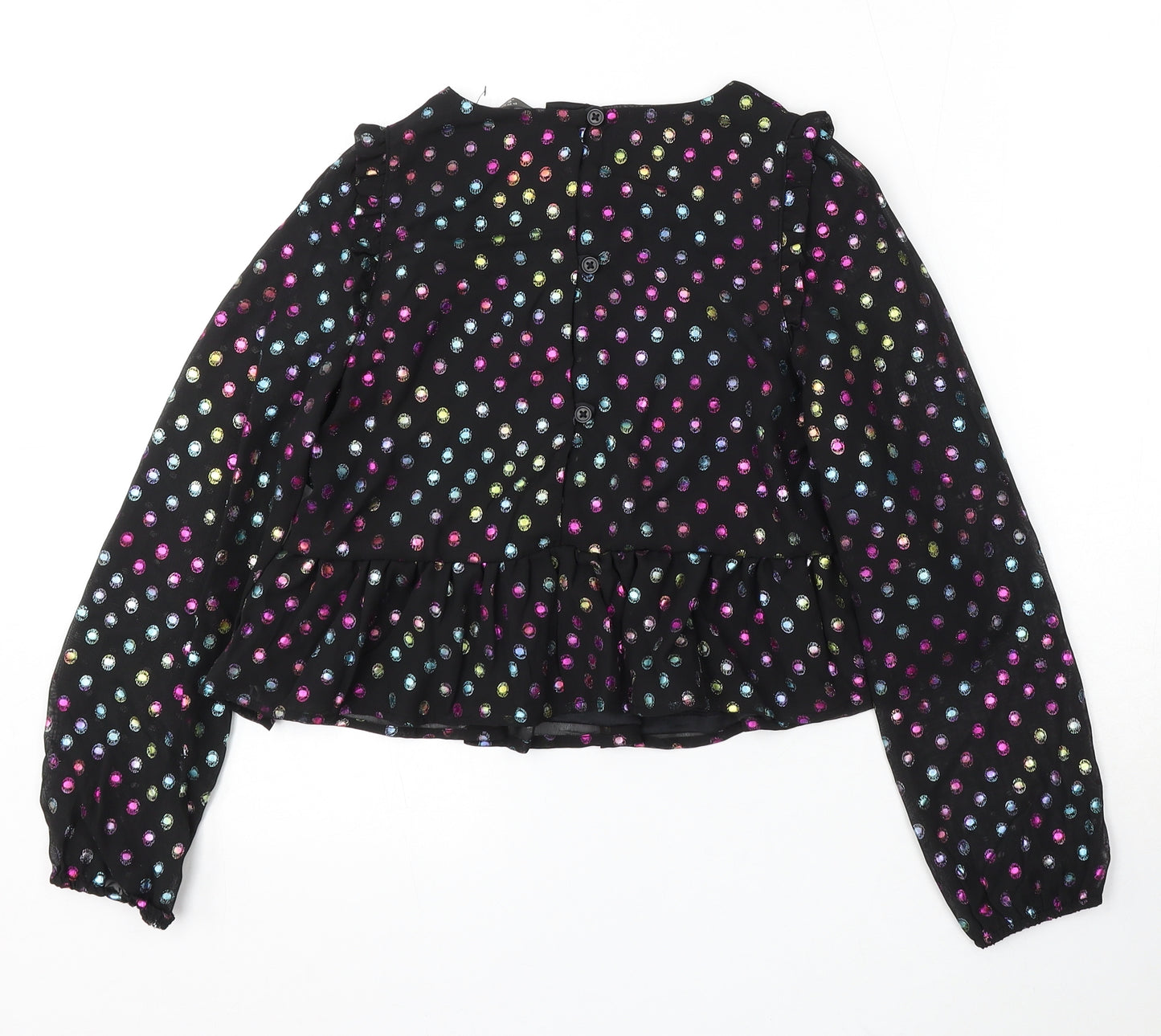 Primark Girls Beige Polka Dot Polyester Basic Blouse Size 10-11 Years Round Neck Button