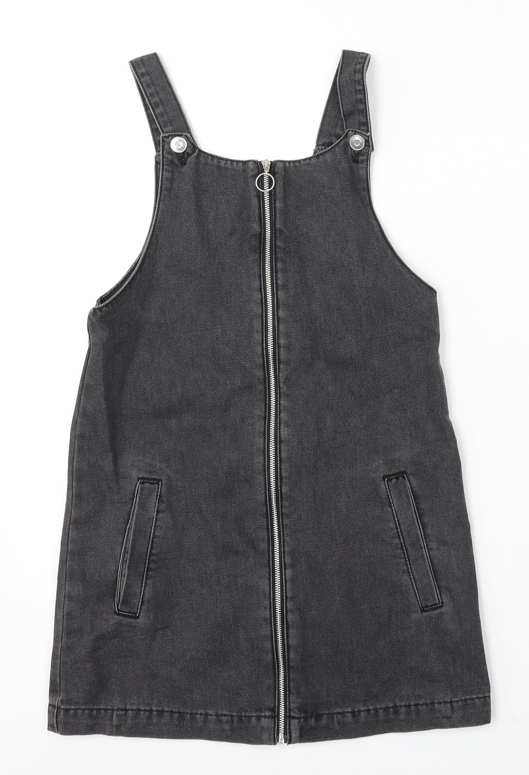 George Girls Black Cotton Dungaree One-Piece Size 9-10 Years Button