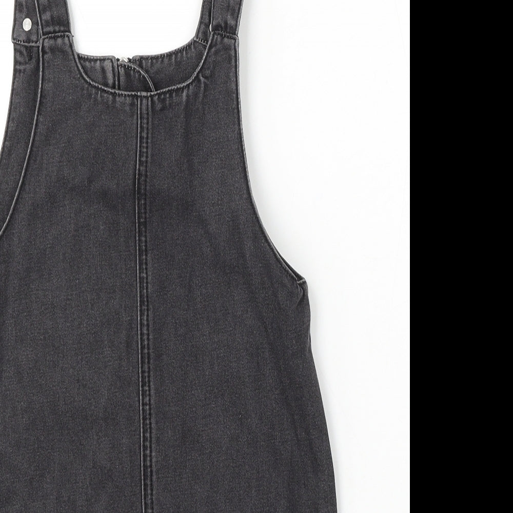 George Girls Black Cotton Dungaree One-Piece Size 9-10 Years Button
