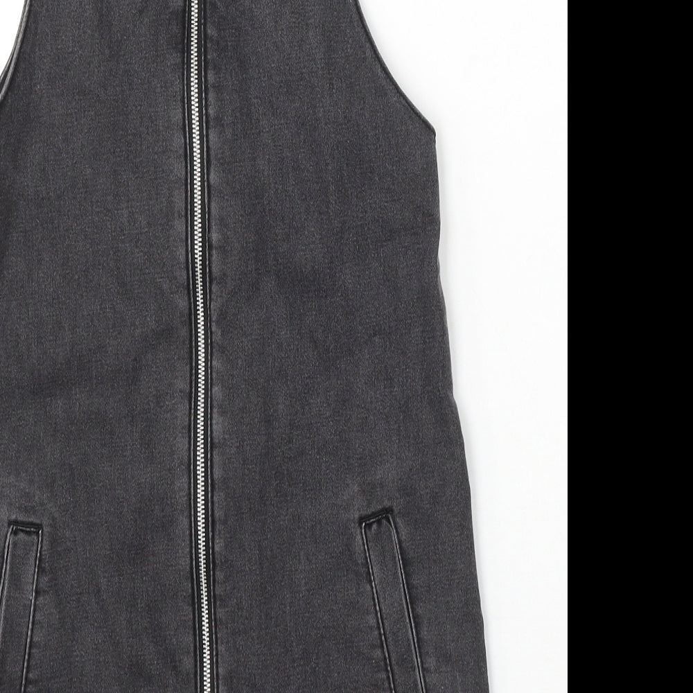 George Girls Black Cotton Dungaree One-Piece Size 9-10 Years Button