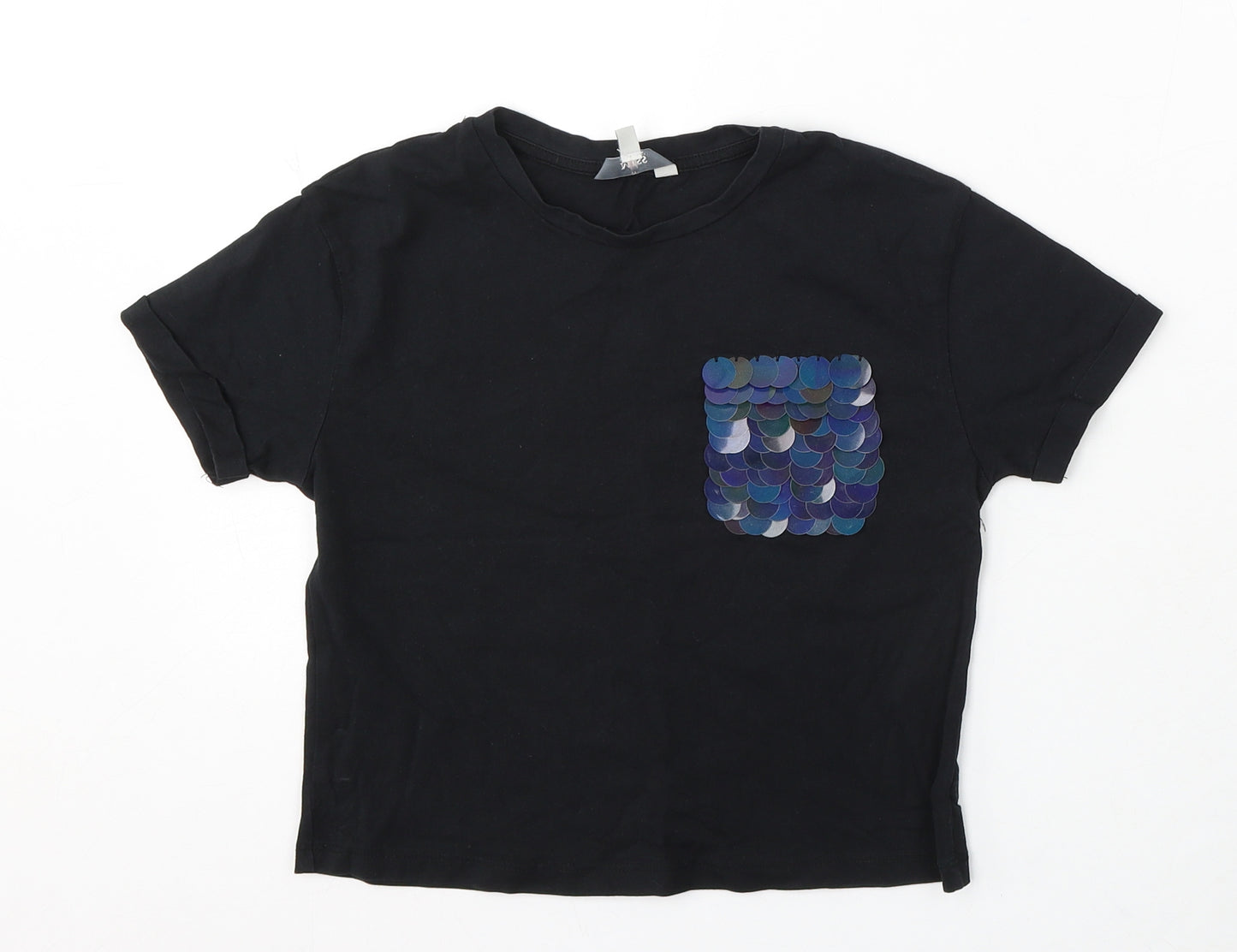 Miss Evie Girls Black Cotton Basic T-Shirt Size 9-10 Years Round Neck