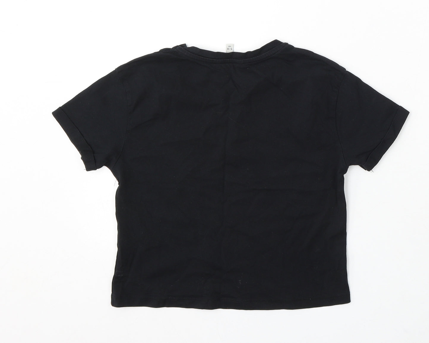 Miss Evie Girls Black Cotton Basic T-Shirt Size 9-10 Years Round Neck