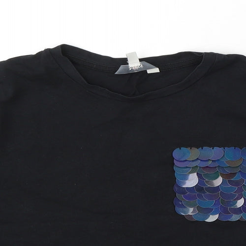 Miss Evie Girls Black Cotton Basic T-Shirt Size 9-10 Years Round Neck