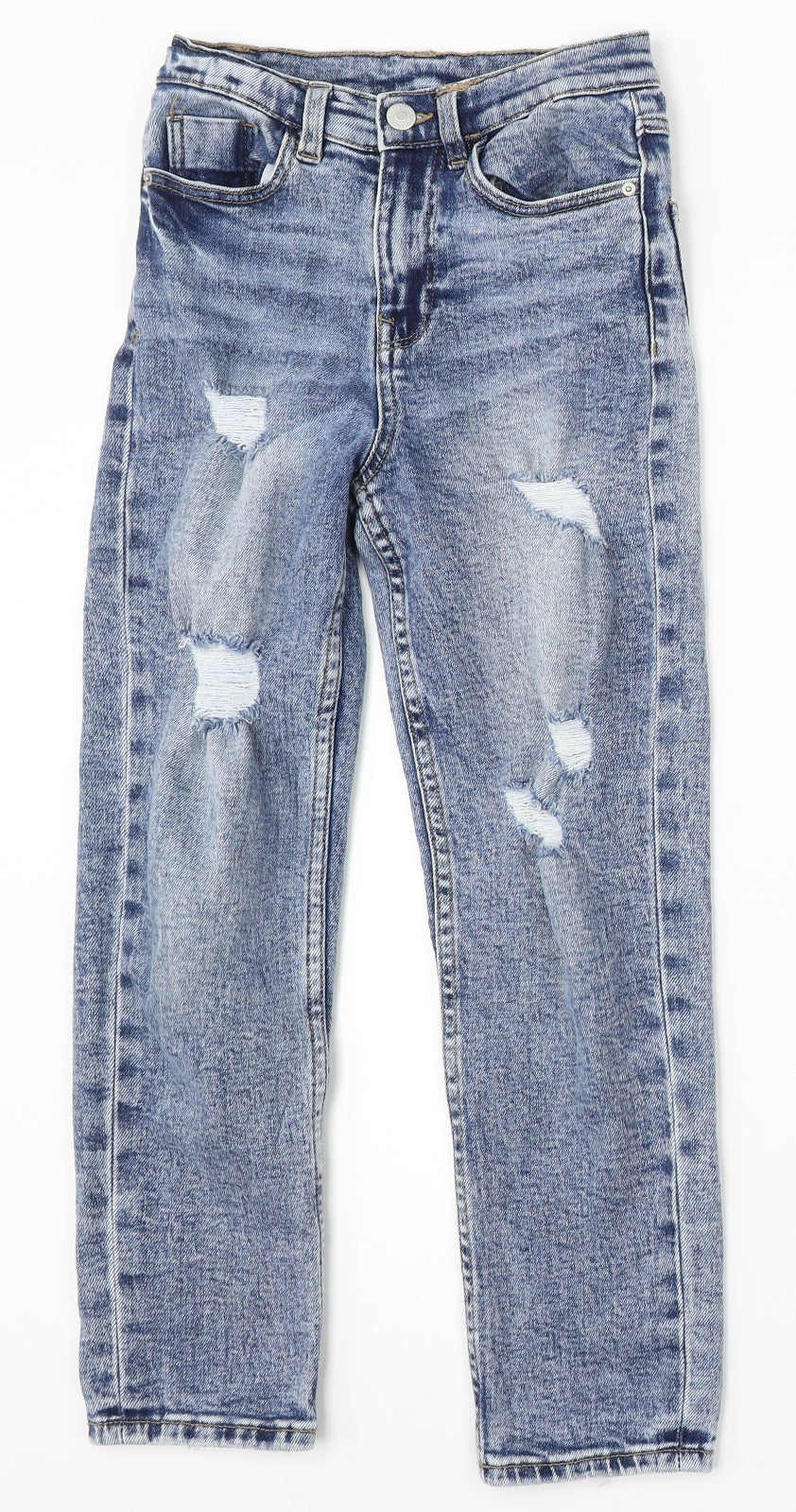 George Girls Blue Cotton Straight Jeans Size 8-9 Years Regular Button - Distressed