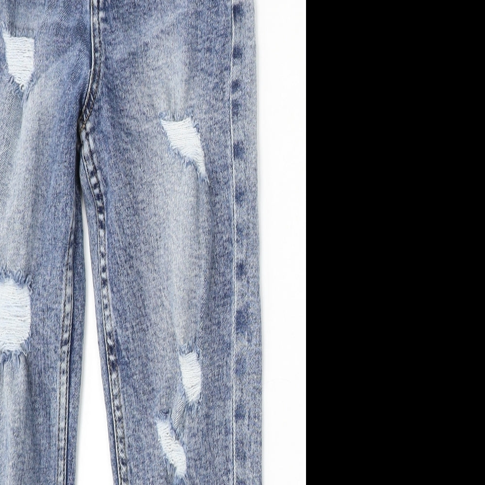 George Girls Blue Cotton Straight Jeans Size 8-9 Years Regular Button - Distressed