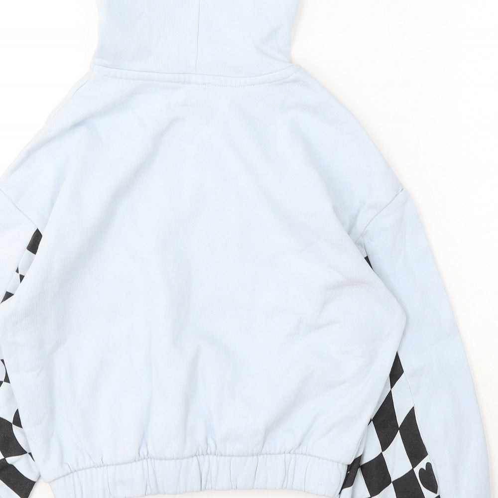 River Island Girls Blue Cotton Pullover Hoodie Size 9-10 Years Tie - Girls can change the world