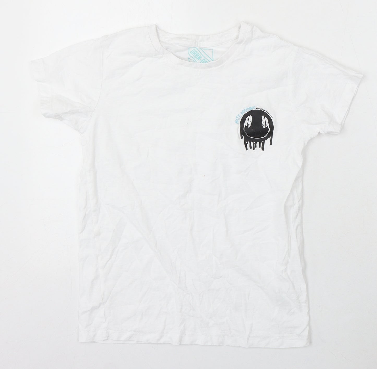 Urban Department Boys White Cotton Basic T-Shirt Size 11 Years Round Neck - Skateboarding