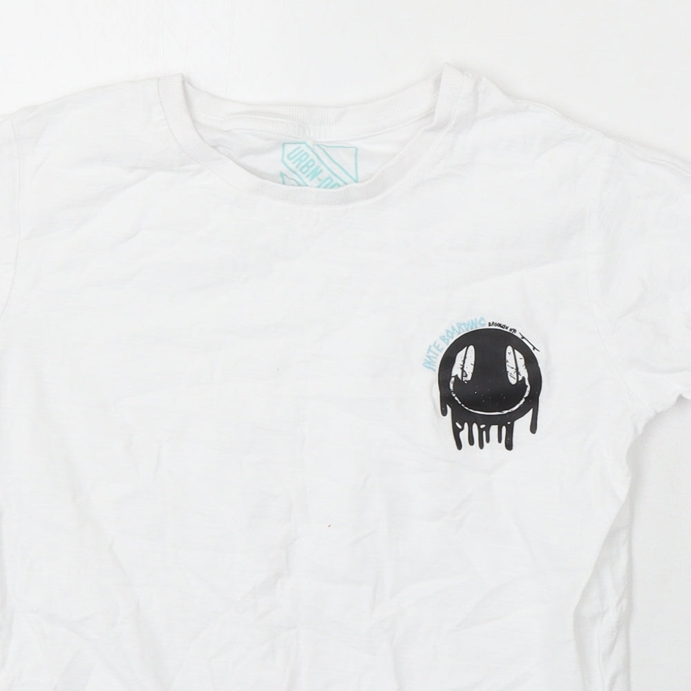 Urban Department Boys White Cotton Basic T-Shirt Size 11 Years Round Neck - Skateboarding