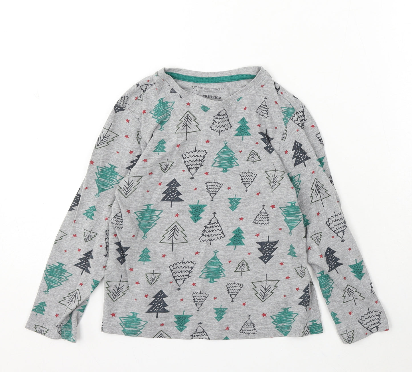 Primark Girls Grey Geometric Cotton Basic T-Shirt Size 6-7 Years Round Neck - Christmas