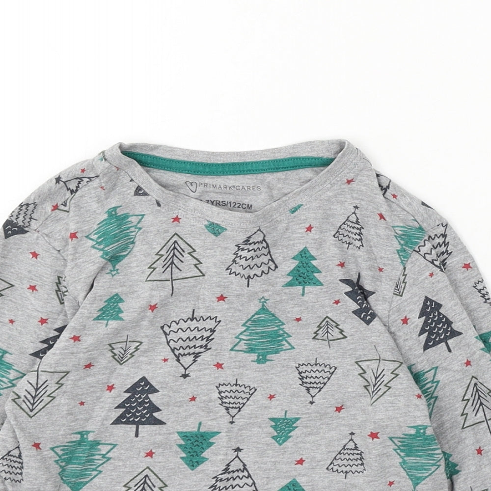 Primark Girls Grey Geometric Cotton Basic T-Shirt Size 6-7 Years Round Neck - Christmas