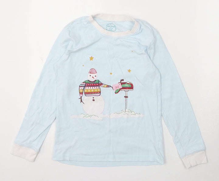 Leigh Tucker Girls Blue Cotton Basic T-Shirt Size 10-11 Years Round Neck - Christmas Snowman