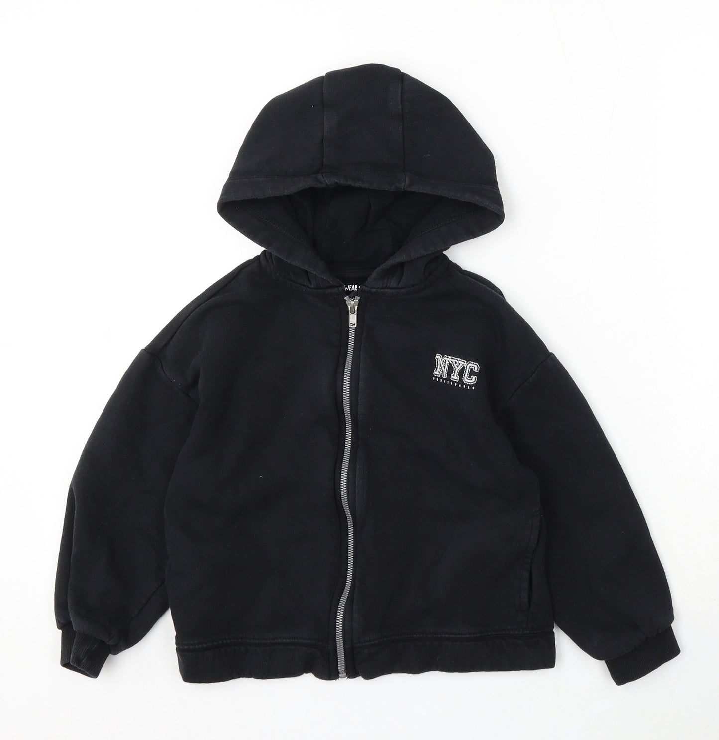 F&F Girls Black Cotton Full Zip Hoodie Size 6-7 Years Zip - NYC
