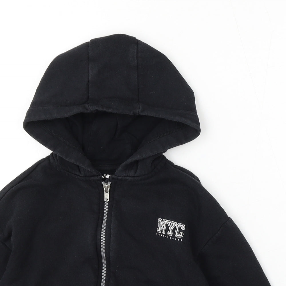 F&F Girls Black Cotton Full Zip Hoodie Size 6-7 Years Zip - NYC