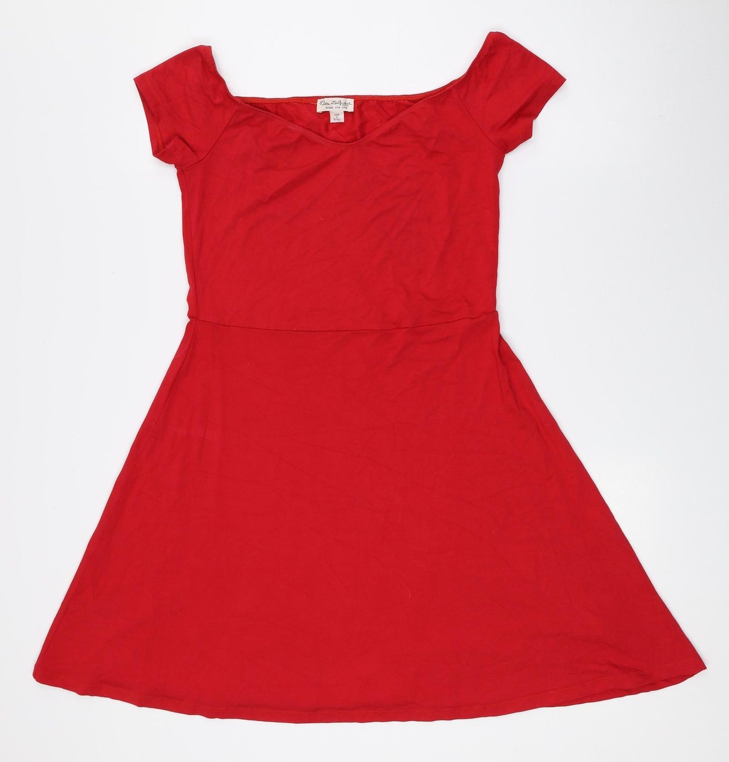 Miss Selfridge Womens Red Viscose Skater Dress Size 12 V-Neck Pullover
