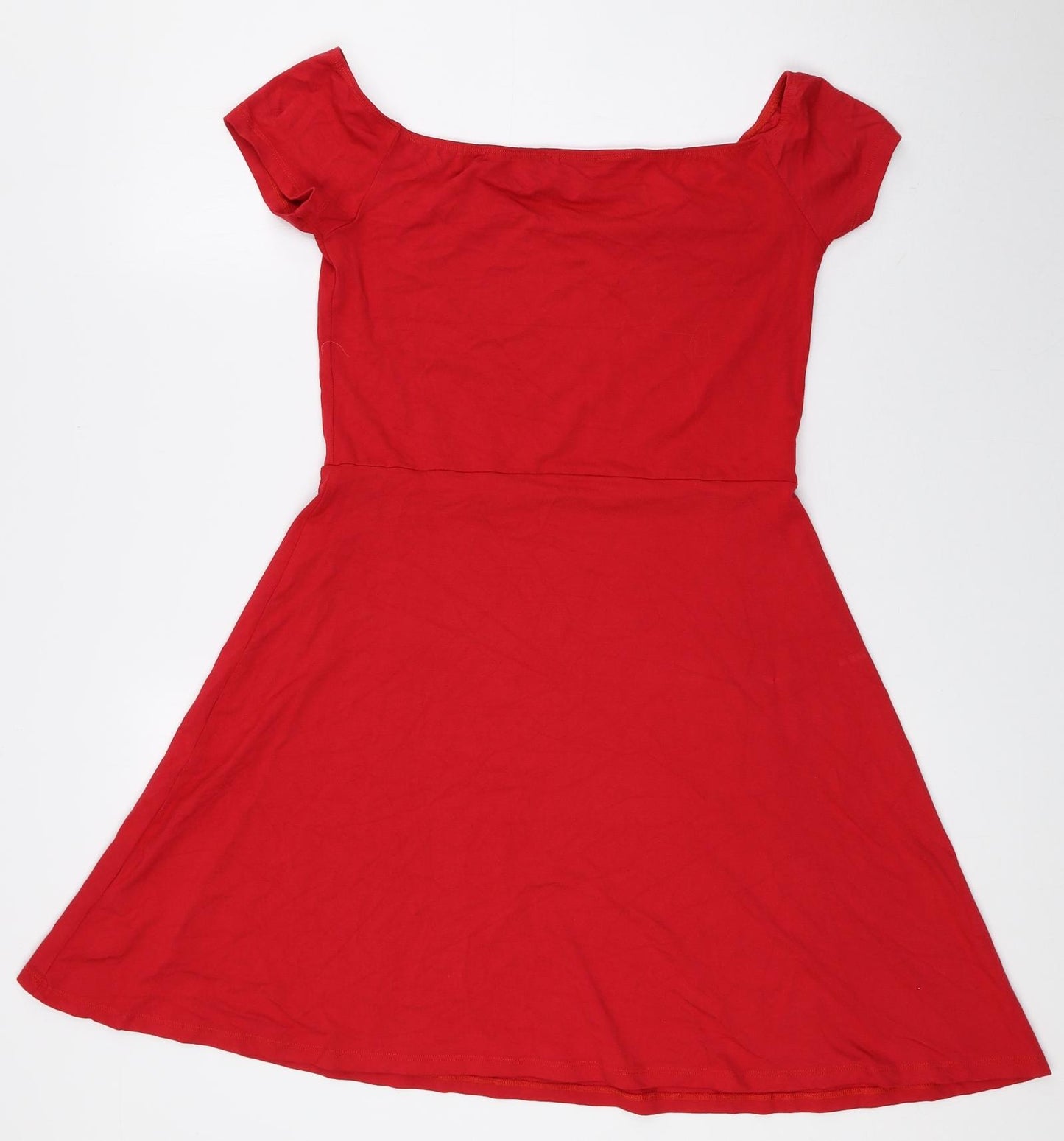 Miss Selfridge Womens Red Viscose Skater Dress Size 12 V-Neck Pullover