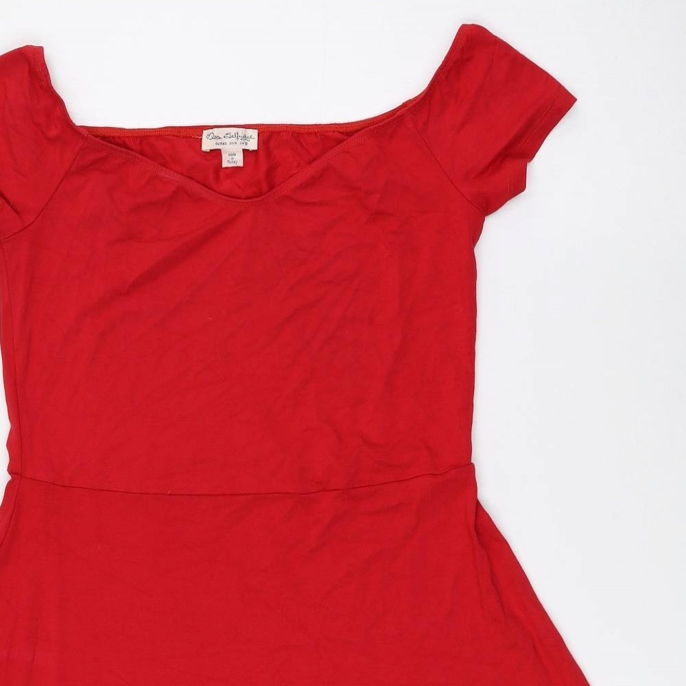 Miss Selfridge Womens Red Viscose Skater Dress Size 12 V-Neck Pullover