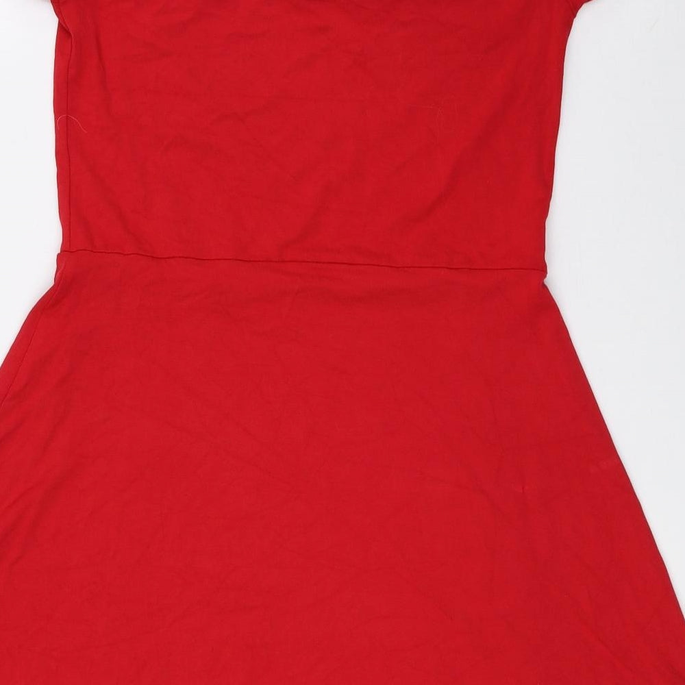 Miss Selfridge Womens Red Viscose Skater Dress Size 12 V-Neck Pullover