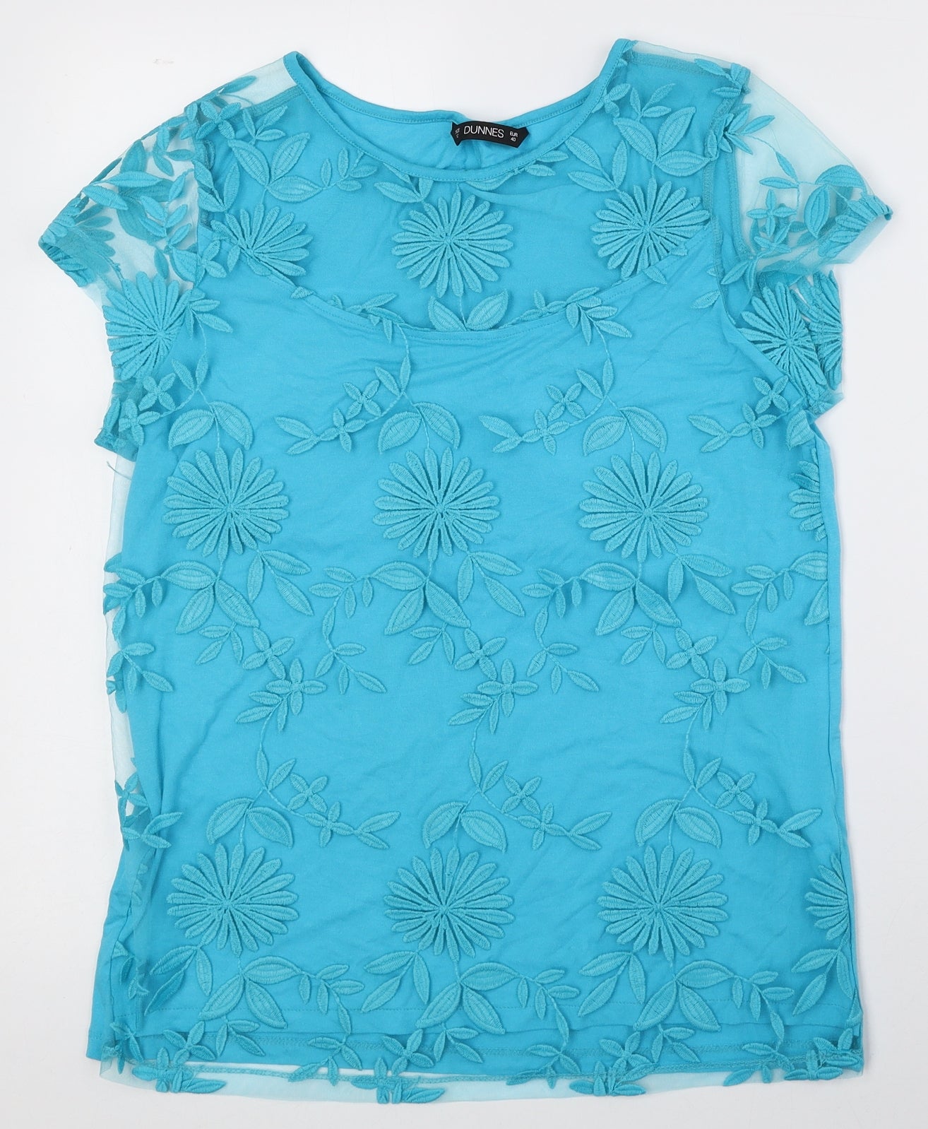 Dunnes Womens Blue Viscose Basic T-Shirt Size 12 Round Neck - Floral