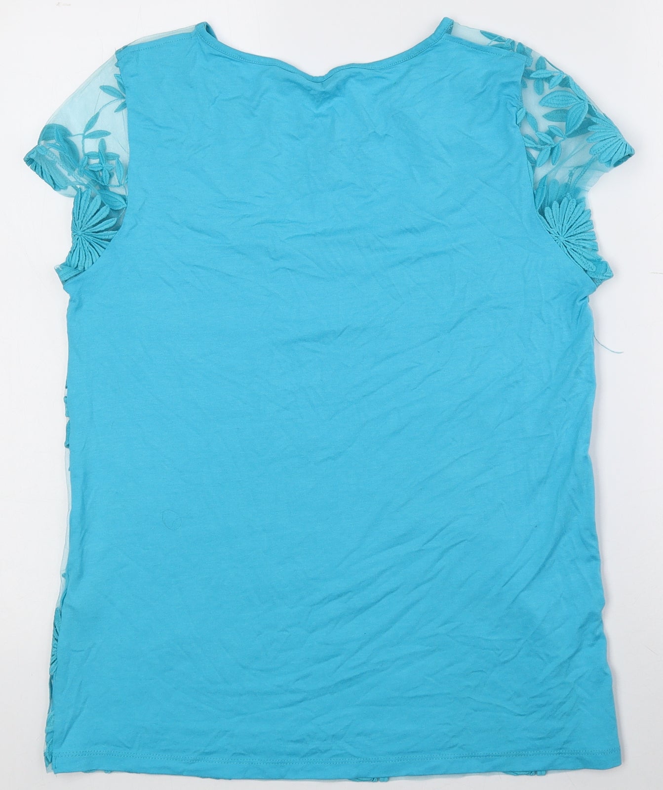 Dunnes Womens Blue Viscose Basic T-Shirt Size 12 Round Neck - Floral