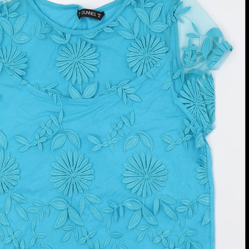 Dunnes Womens Blue Viscose Basic T-Shirt Size 12 Round Neck - Floral