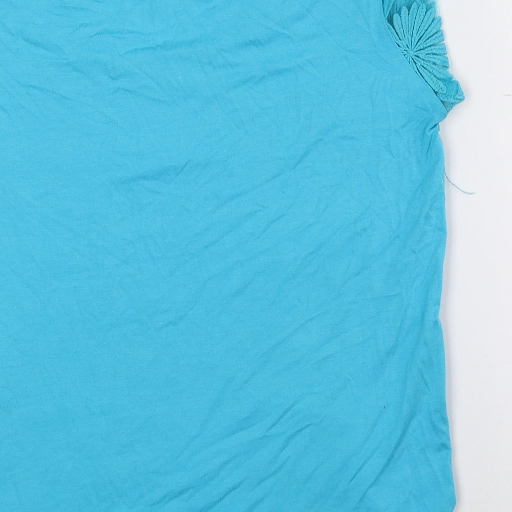 Dunnes Womens Blue Viscose Basic T-Shirt Size 12 Round Neck - Floral