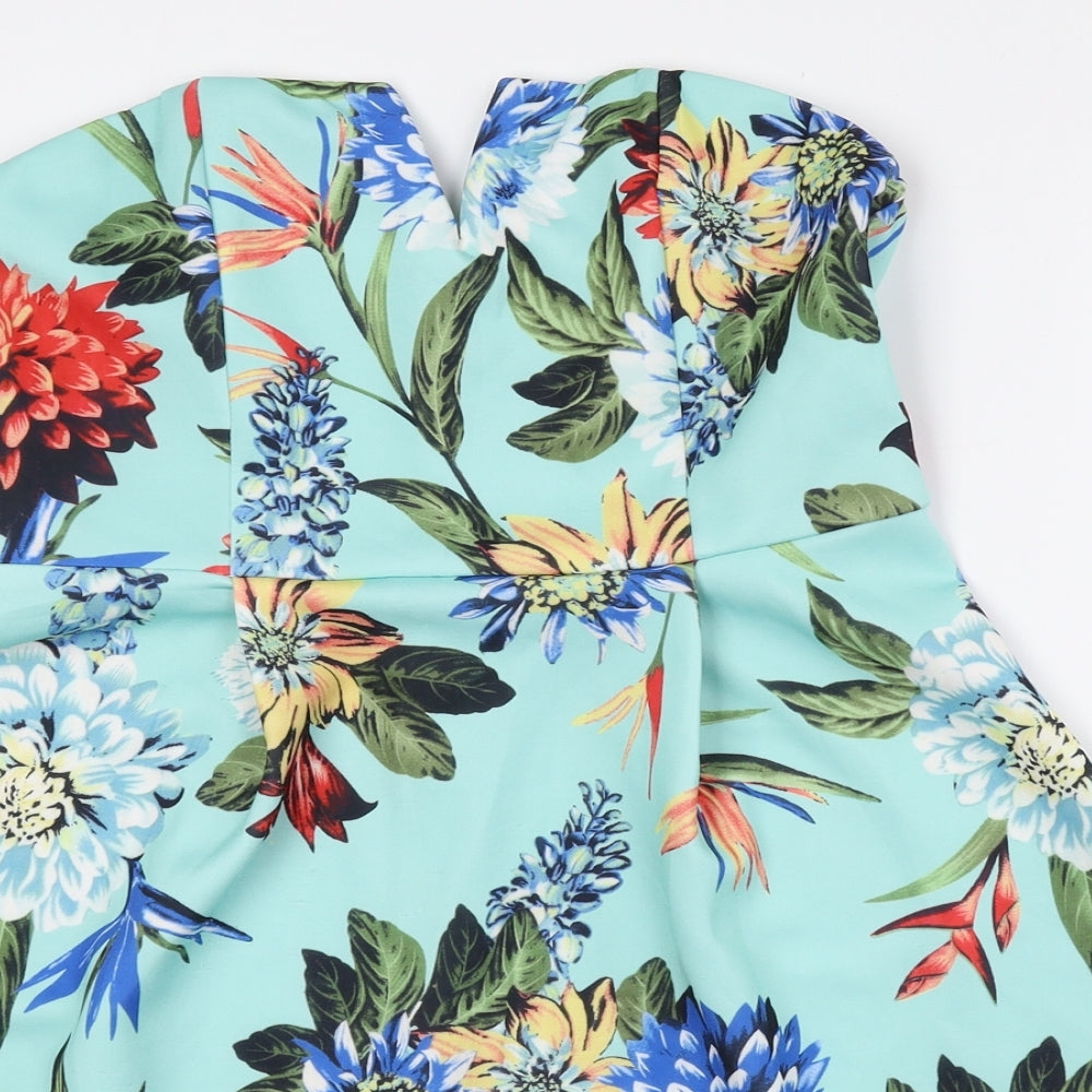 AX Paris Womens Multicoloured Floral Polyester A-Line Size 12 Sweetheart Zip