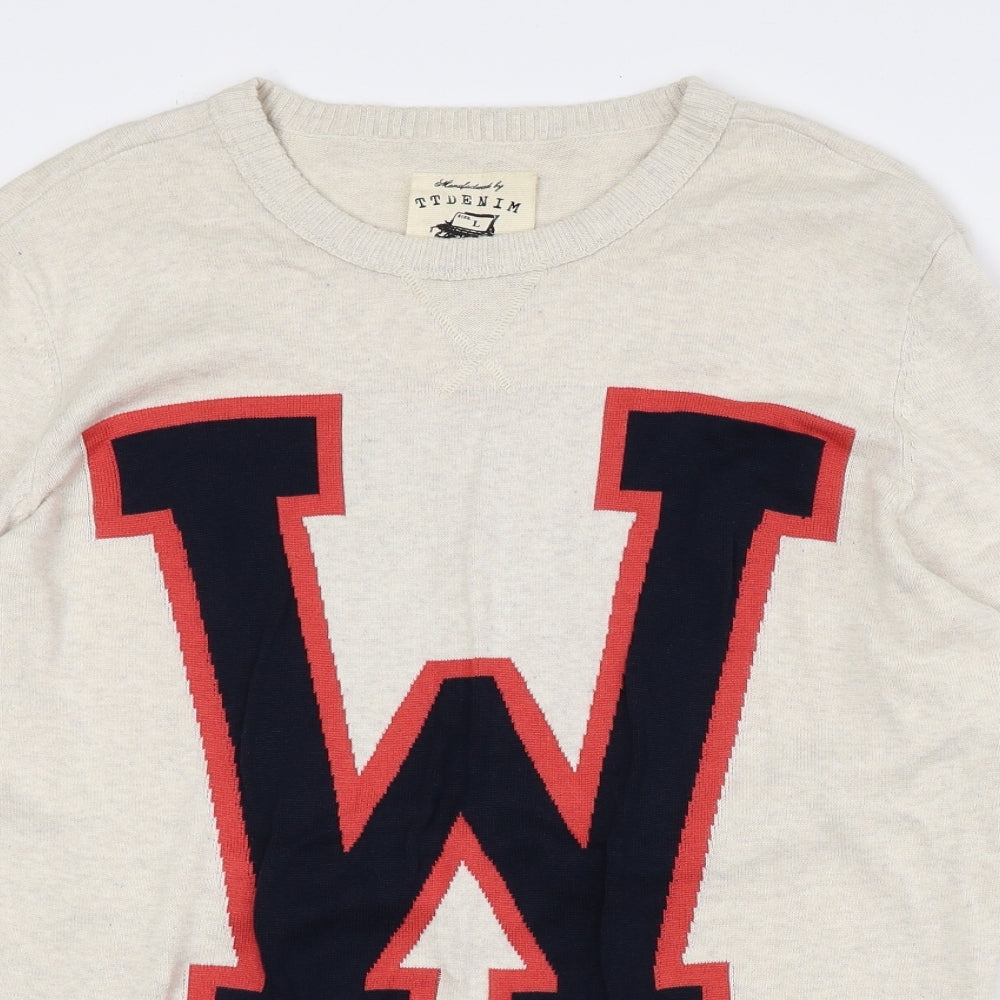 Tom Tailor Mens Beige Crew Neck Cotton Pullover Jumper Size L