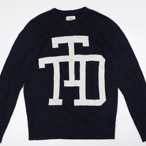 TOM TAILOR Mens Blue Crew Neck Cotton Pullover Jumper Size XL