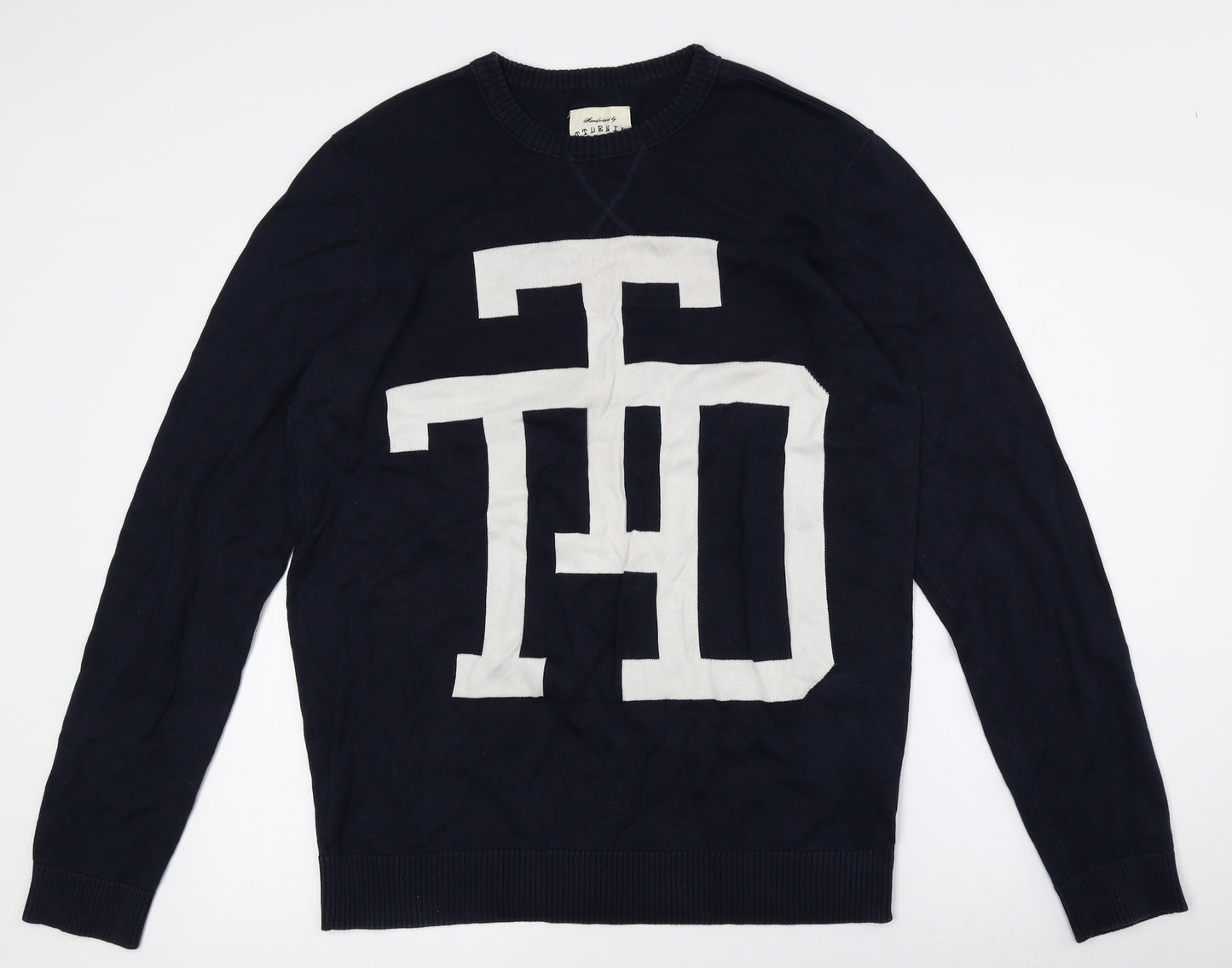 TOM TAILOR Mens Blue Crew Neck Cotton Pullover Jumper Size XL