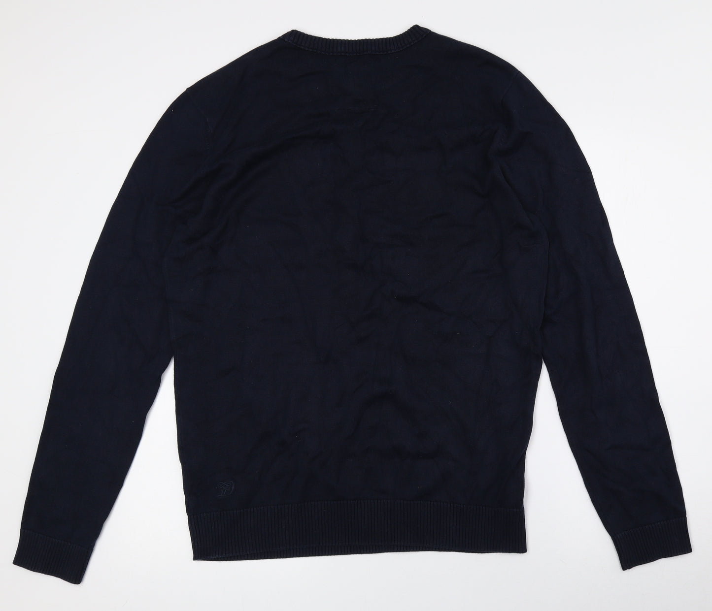 TOM TAILOR Mens Blue Crew Neck Cotton Pullover Jumper Size XL